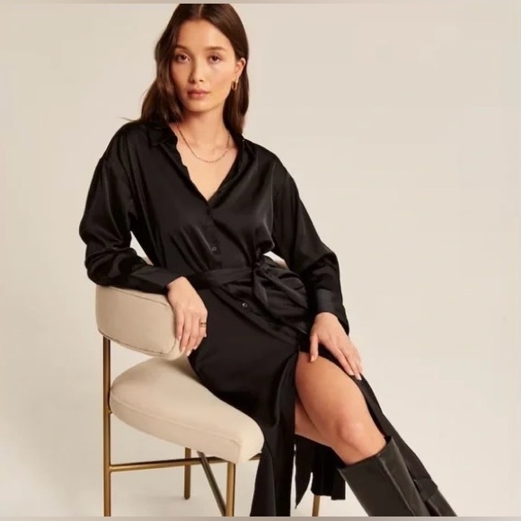 Abercrombie & Fitch Dresses & Skirts - Abercrombie & Fitch brown long sleeve satin midi dress